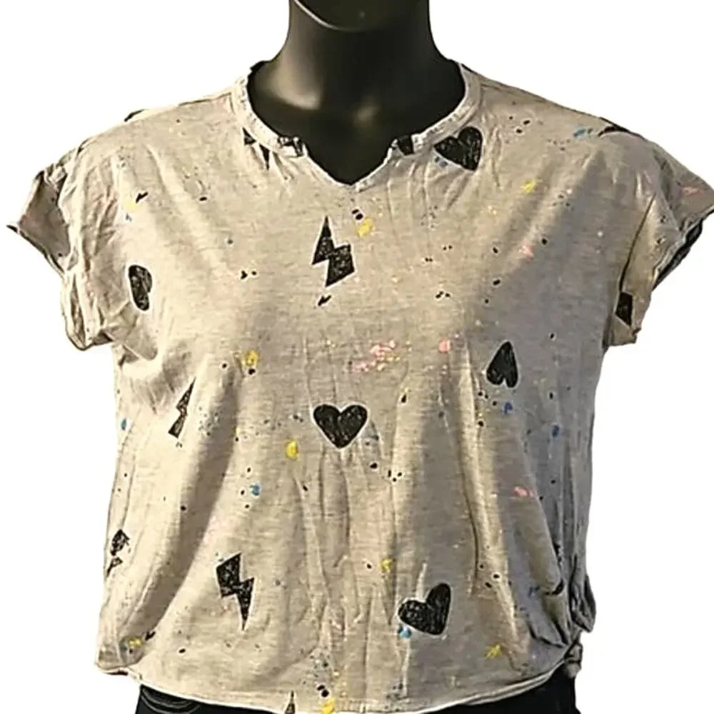 Excellent Wonder Nation Girls Gray Lightning & Hearts Graphic Tee Size XL